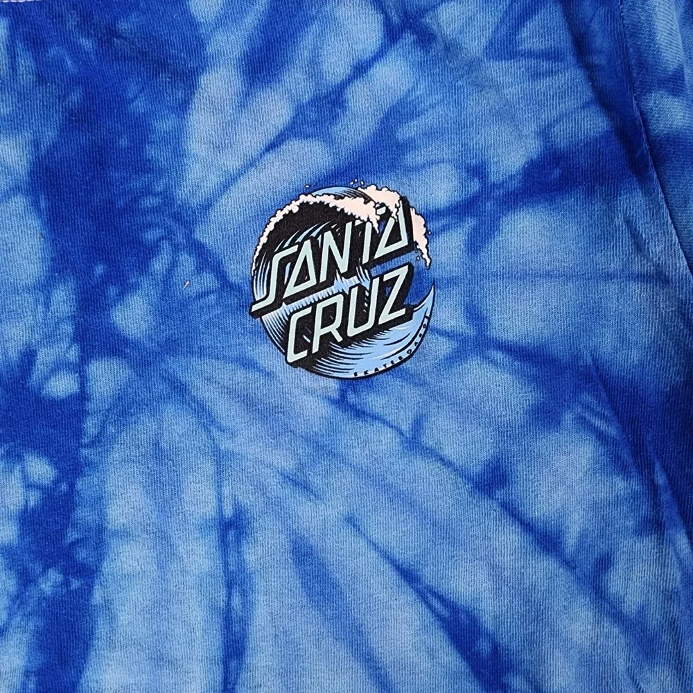 Santa Cruz Skateboards Youth Medium Blue Tie Dye Wave Logo Graphic T-Shirt